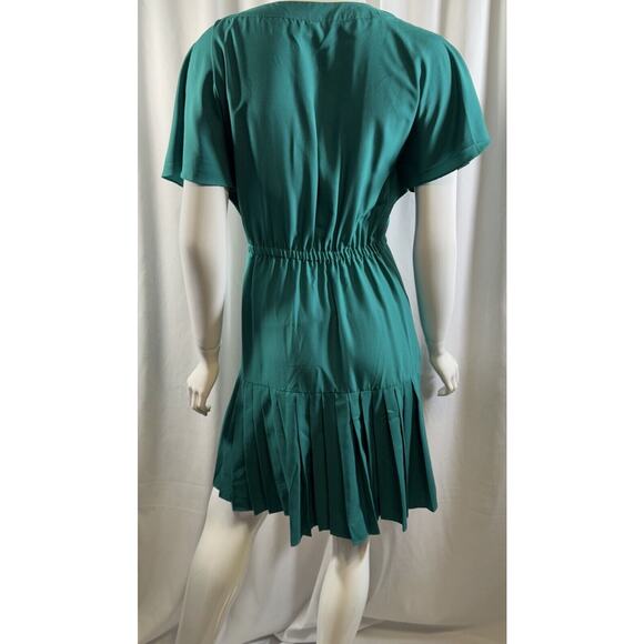 New York & Co Pleated Short Sleeves Dress,Green, Sz: M, 64-40 - Picture 4 of 16